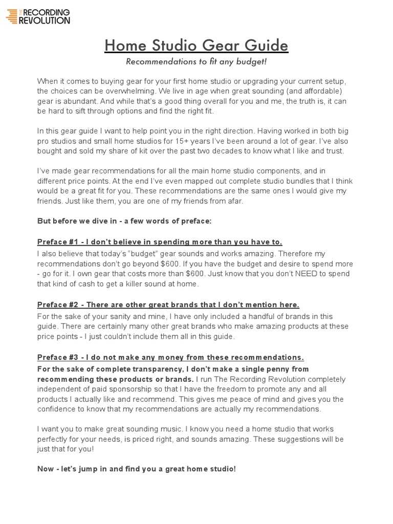 Home Studio Gear Guide To Fit Any Budget! PDF