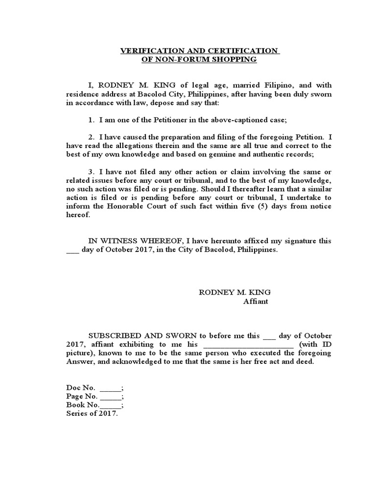 Non-Forum Shopping Certification Document | PDF