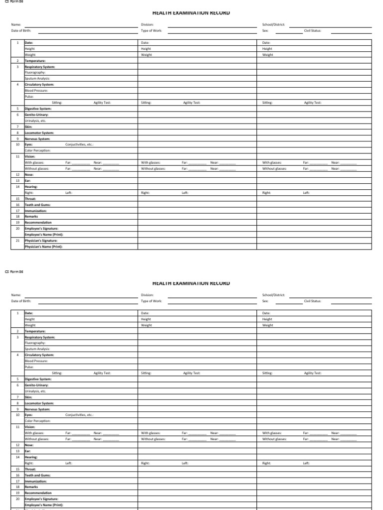 DepEd CS Form 86 Health Record | PDF | Medical Specialties | Clinical ...