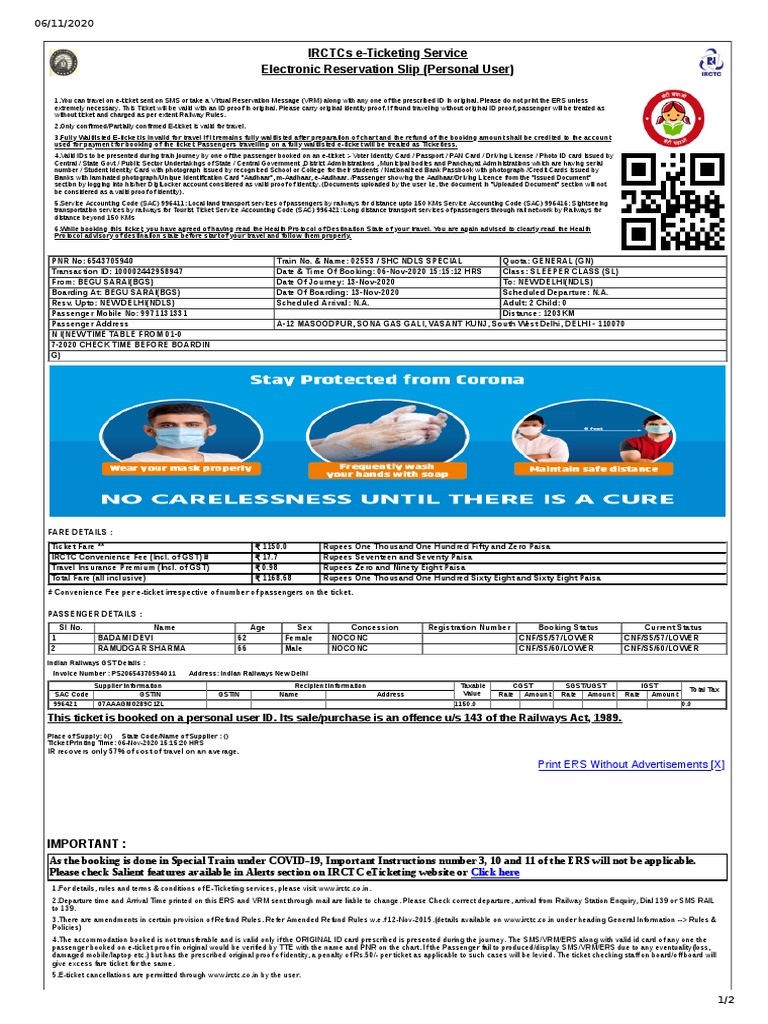 IRCTC e-Ticketing Guidelines and Details | PDF | Identity Document ...