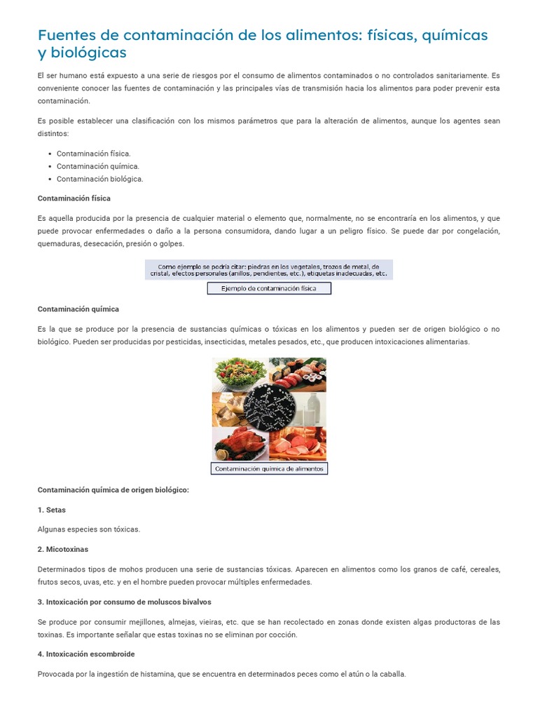 Fuentes de Contaminación Alimentaria | PDF | Contaminación | Alimentos