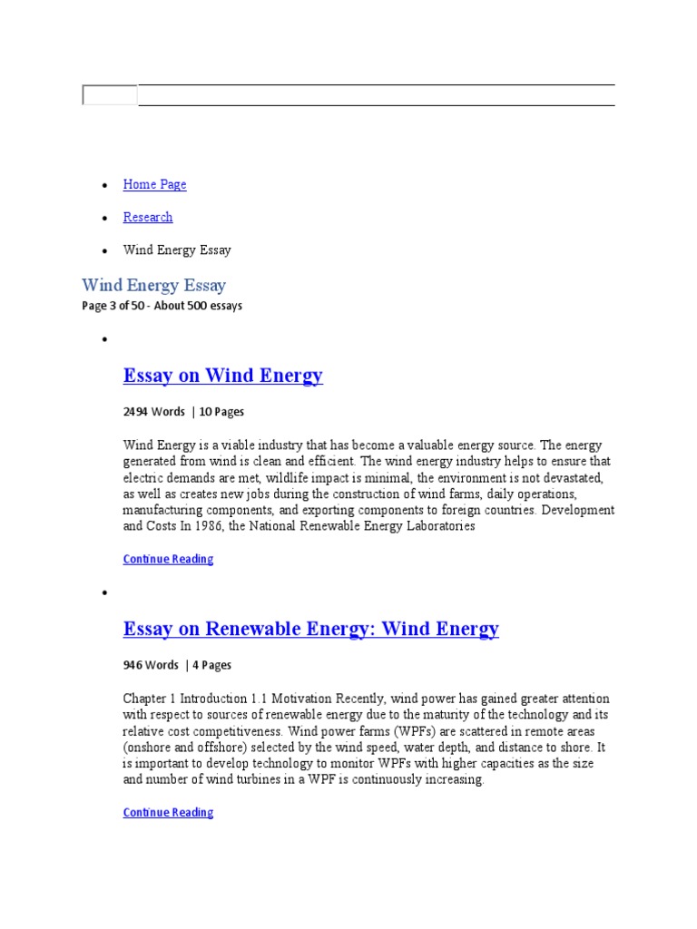 Wind Energy Essay PDF Wind Power Energy Development