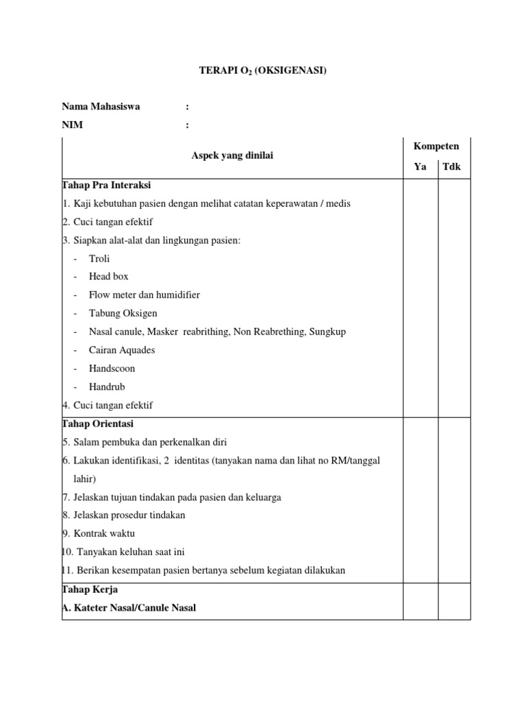 Ceklist TERAPI O2 | PDF