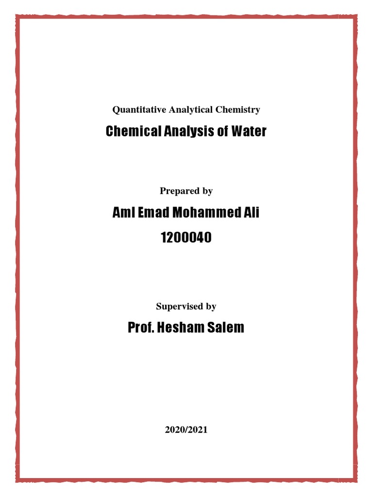 Chemical Analysis of Water PDF Alkalinity Ph