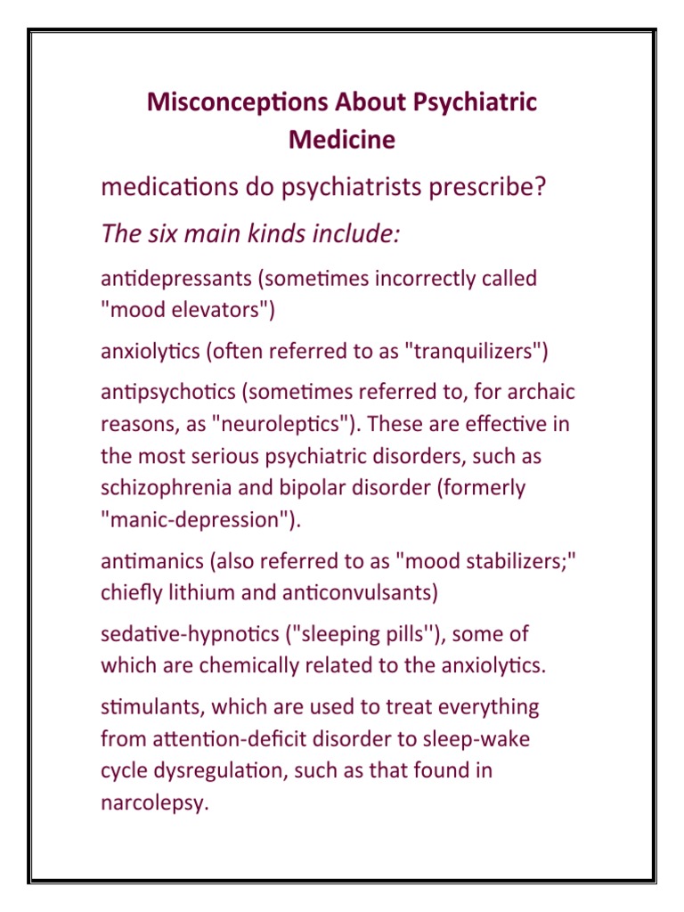 Medications Do Psychiatrists Prescribe? Misconceptions About Psychiatric Medicine PDF