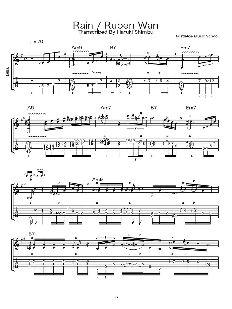 Rain / Ruben Wan: Transcribed by Haruki Shimizu | PDF