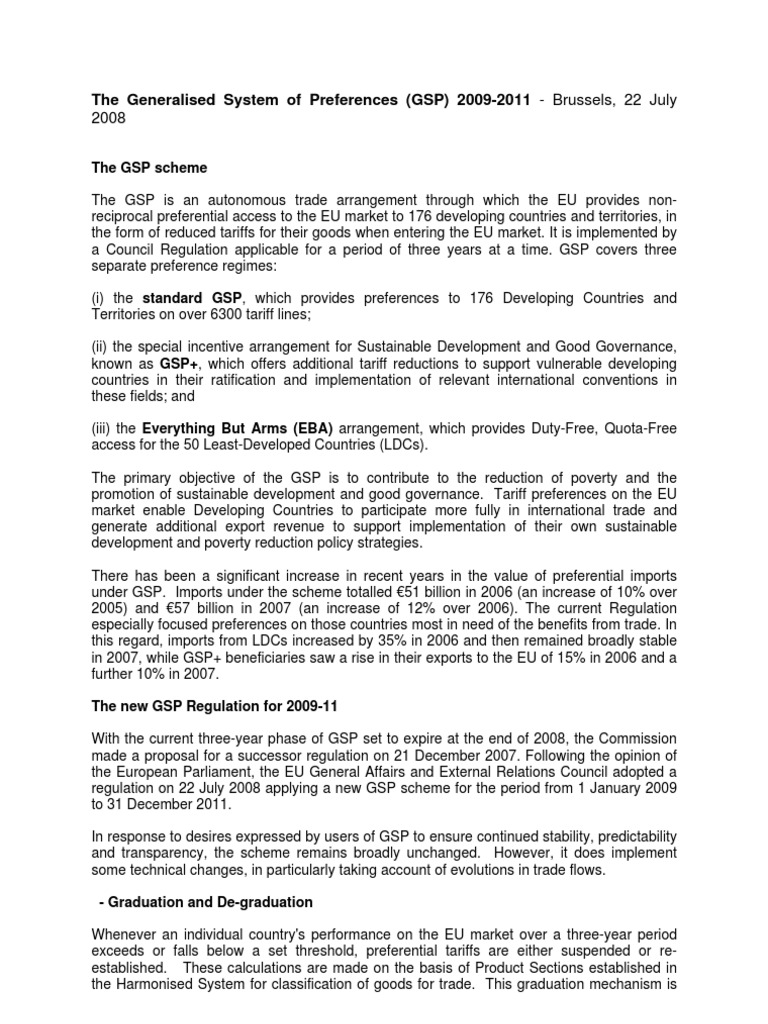 EU Generalised System of Preferences 2009-2011 | PDF | Tariff ...