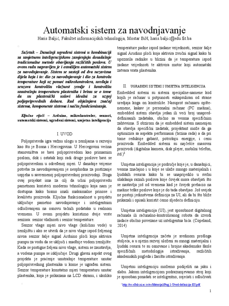 Automatski Sistem Za Navodnjavanje | PDF