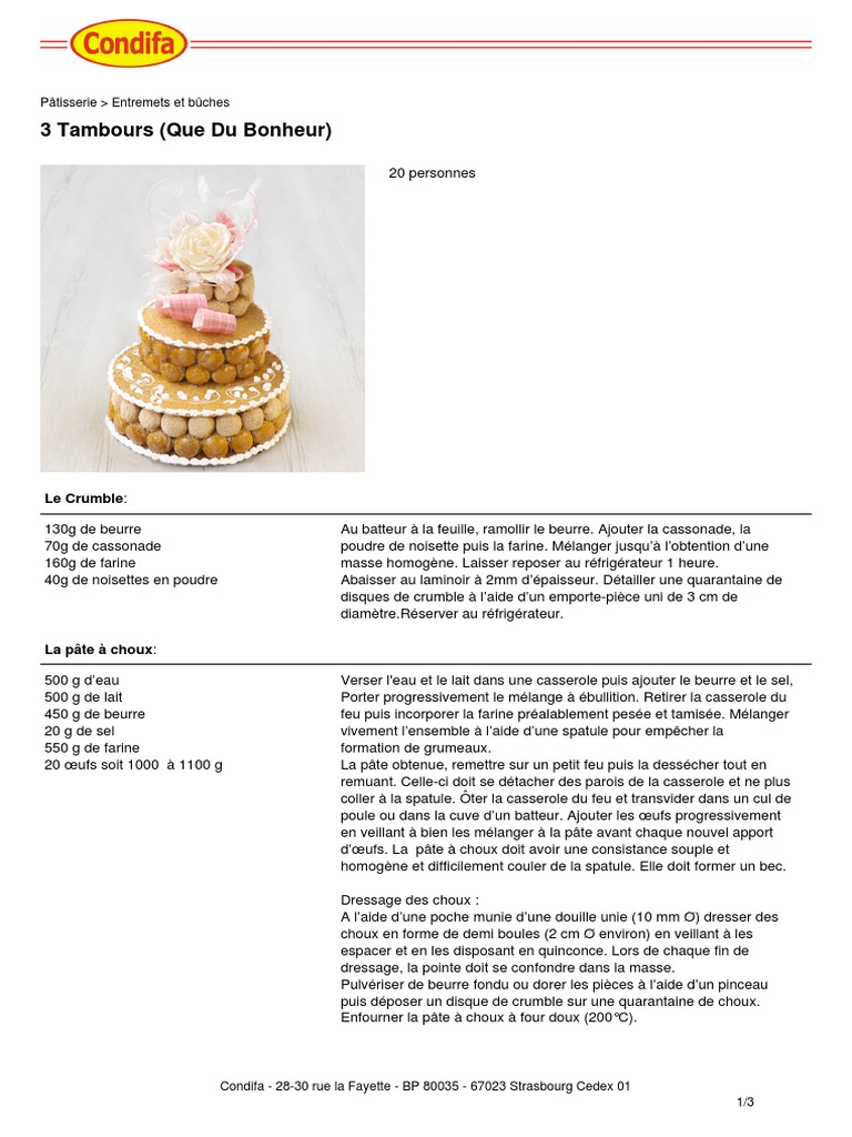 Condifa Recette Patisserie 3 Tambours Que Du Bonheur Personnes Pdf Costarde Nourritures