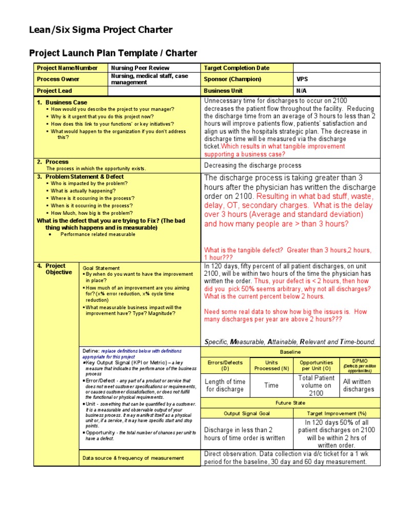 Six Sigma Project Charter Template Excel