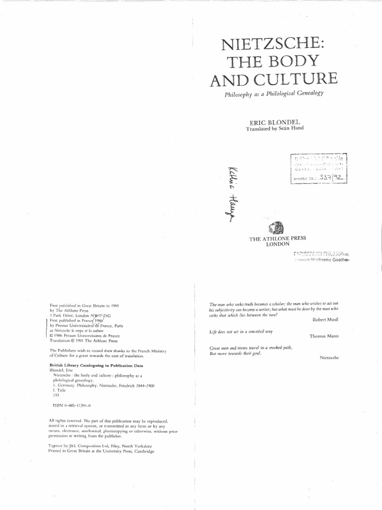 Blondel, Eric, Nietzsche, Body and Culture | PDF