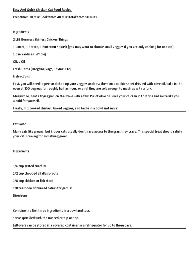 Easy and Quick Chicken Cat Food Recipe PDF Offal Meat
