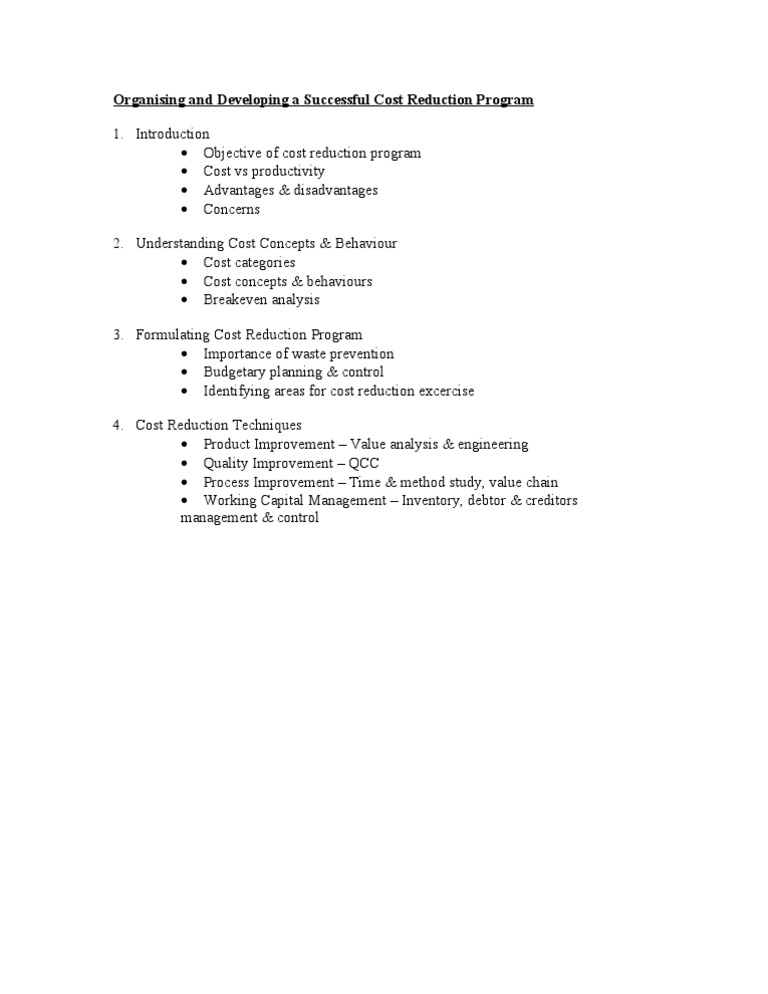 Cost Reduction Program | PDF