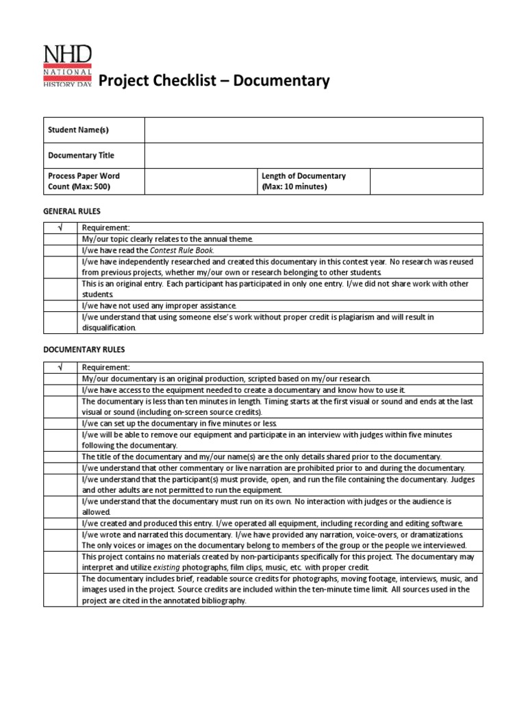Nhdprojectchecklist 2021 Doc | PDF | Documentary Film | Bibliography