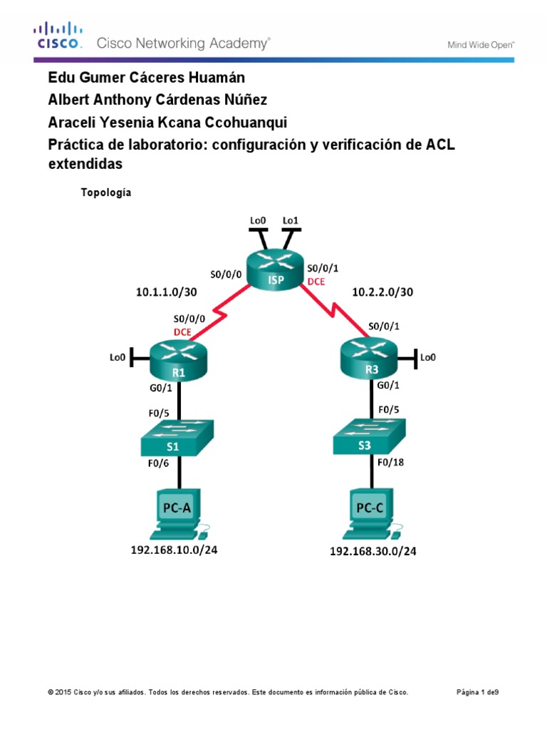 4.2.2.13 Lab - Configuring and Verifying Extended ACLs | PDF ...