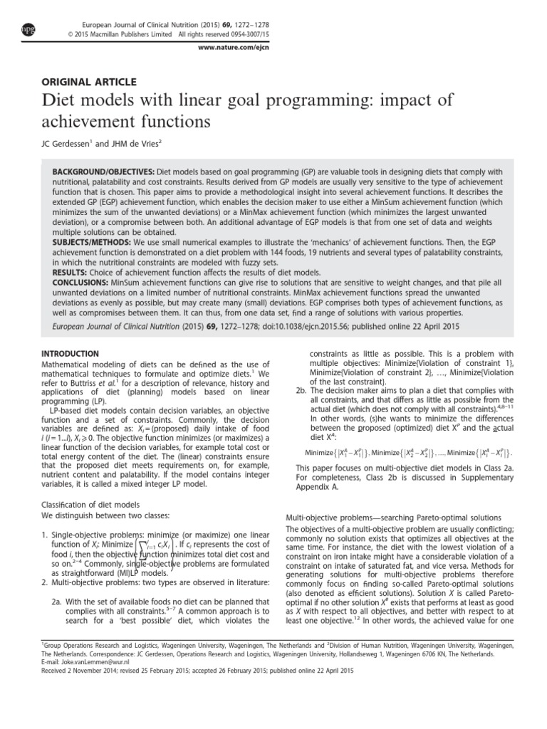 Linear Goal Programming | PDF | Teaching Mathematics | Nutrition