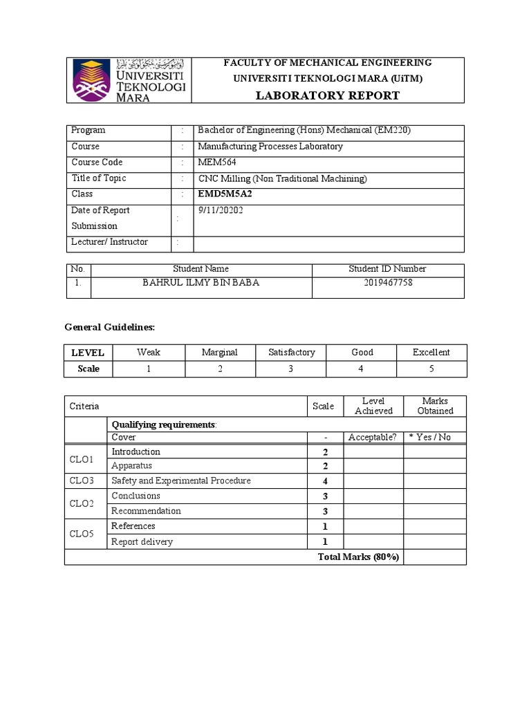 UiTM Lab Report Guidelines for CNC Milling | PDF | Simulation | Machines