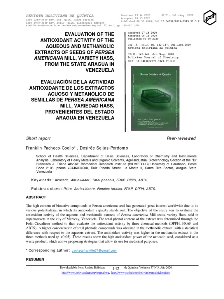Antioxidant Activity of Avocado Seeds | PDF | Polyphenol | Ultraviolet ...