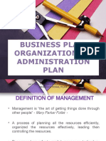 Business Plan: Organizational/ Administration Plan