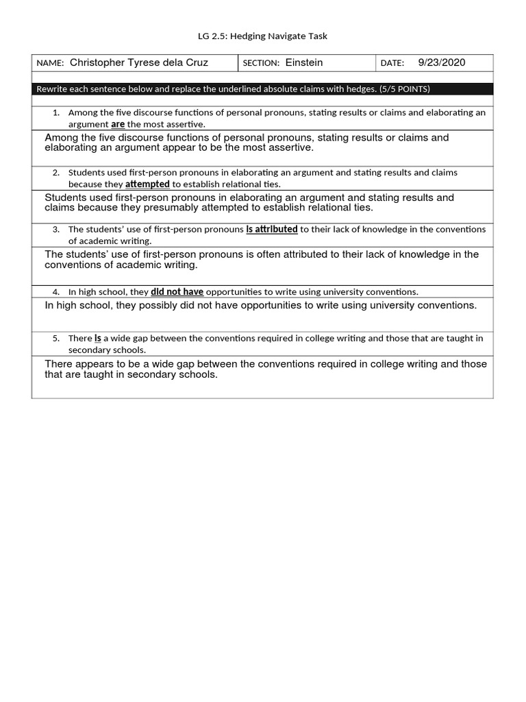 Hedging in Academic Writing Tasks | PDF