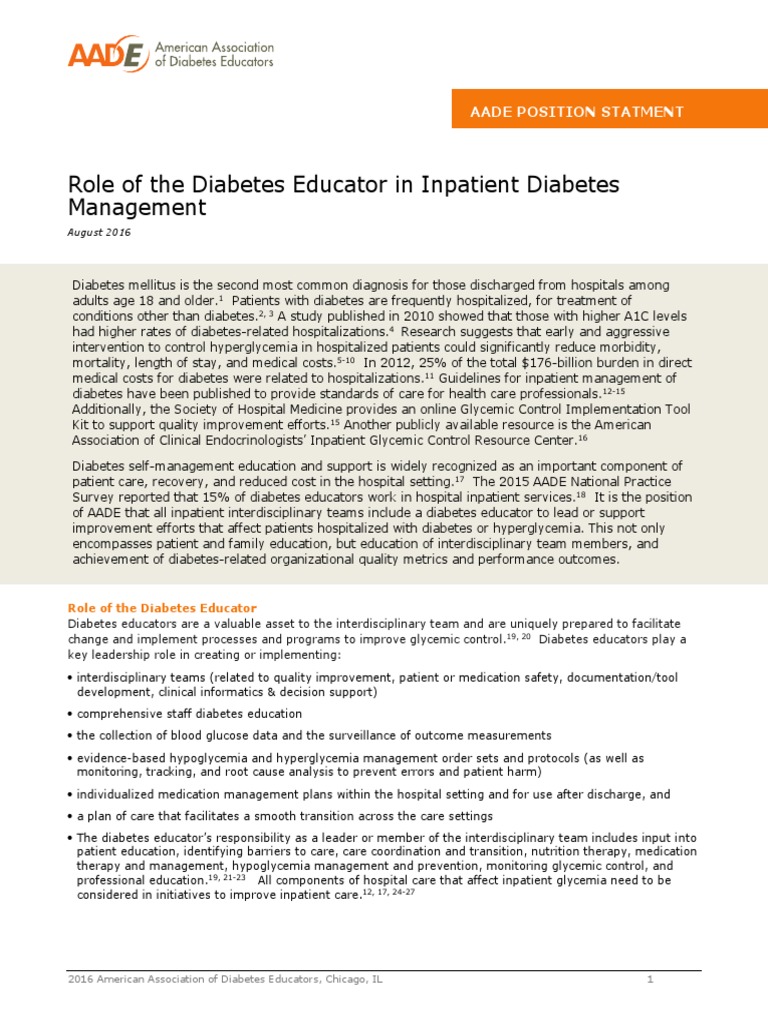 Role of The Diabetes Educator in Inpatient Diabetes Management | PDF ...