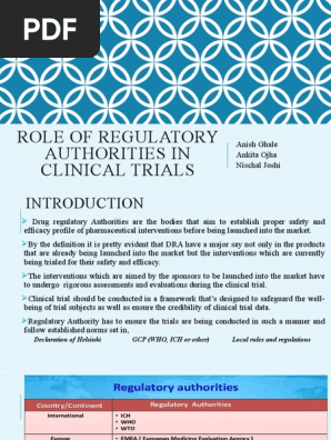 Role Of Regulatory Authorities In Clinical Trials | Pdf | Clinical Trial |  Food And Drug Administration