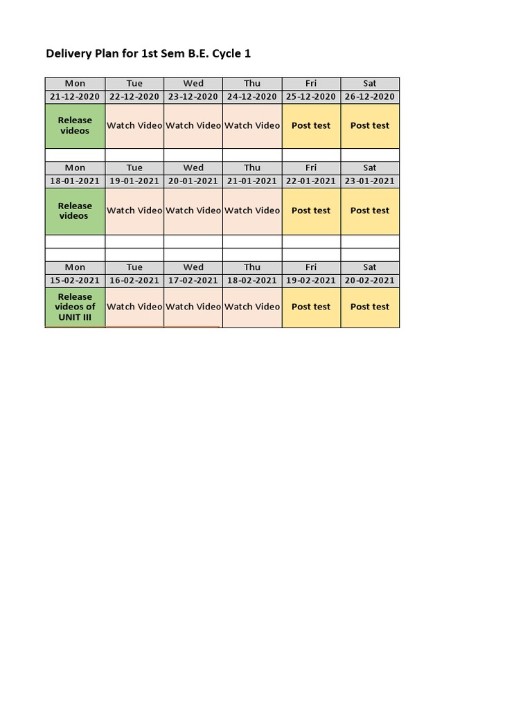 B.E. Semester 1 Study Schedule | PDF