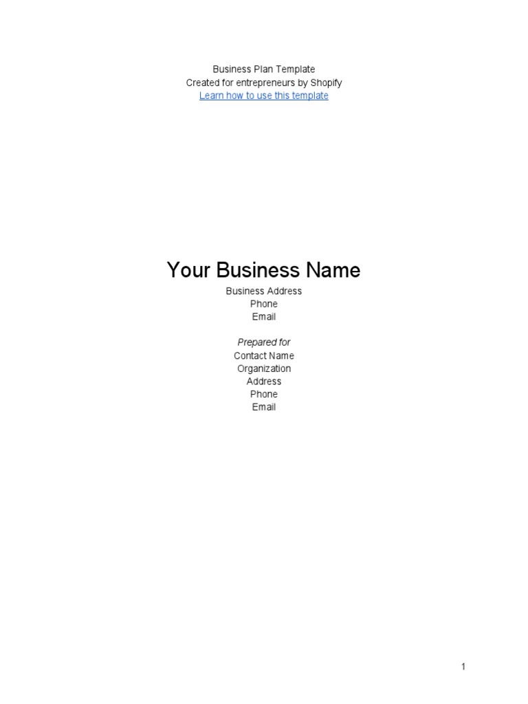 Business Plan Template-Shopify | PDF | Balance Sheet | Equity (Finance)