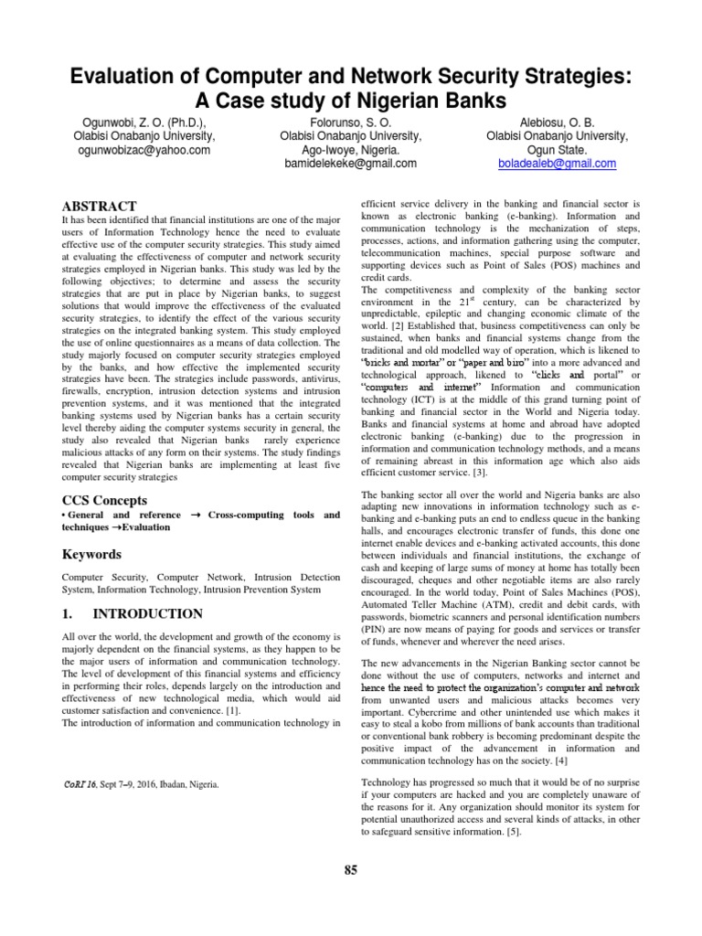 Evaluation of Computer and Network Security Strategies A Case Study of