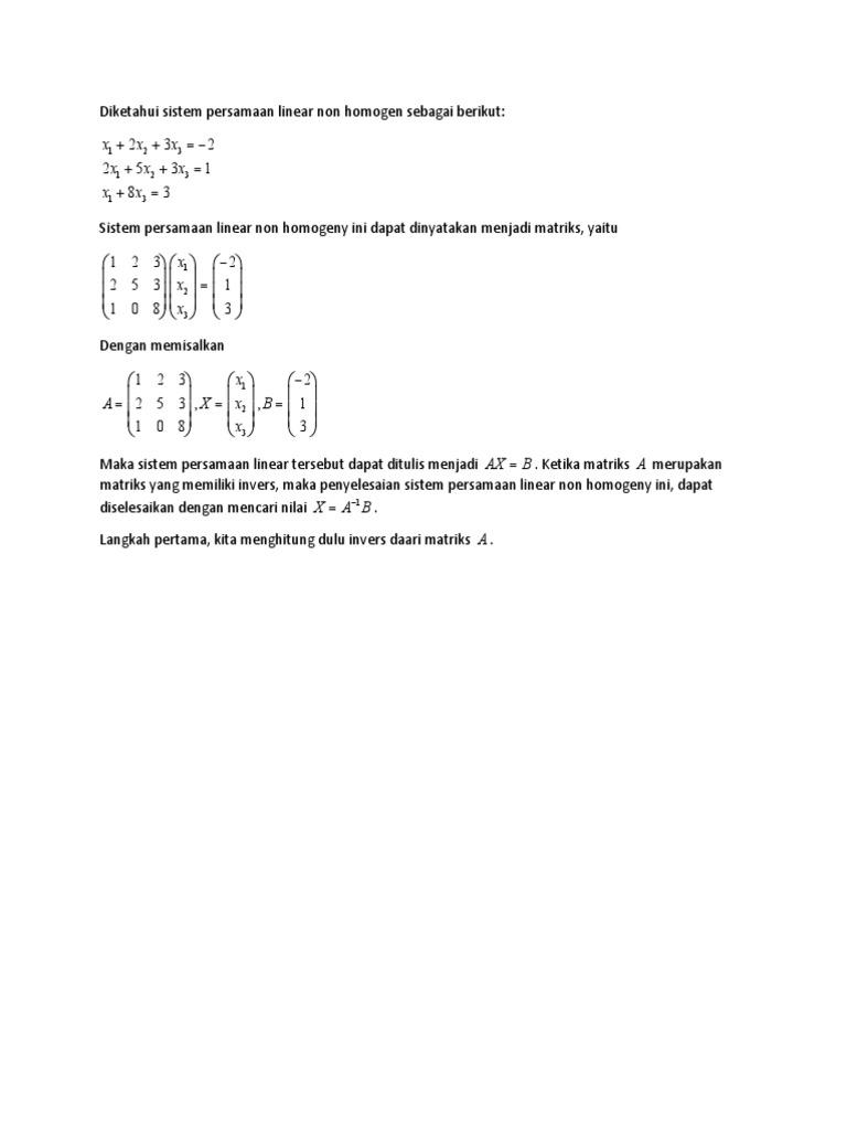 Penyelesaian SPL Non Homogen dengan Matriks | PDF
