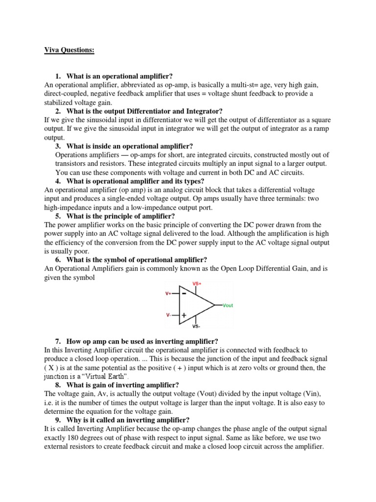 Viva Questions Operation Amplifier PDF Operational Amplifier