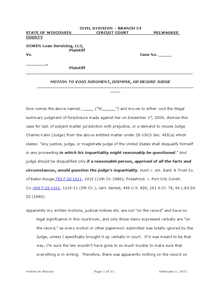 MOTION TO VOID JUDGMENT, DISMISS, OR RECUSE JUDGE cleaned Summary