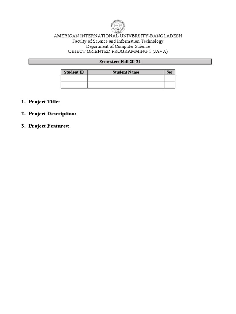 Project Proposal Template for Java | PDF