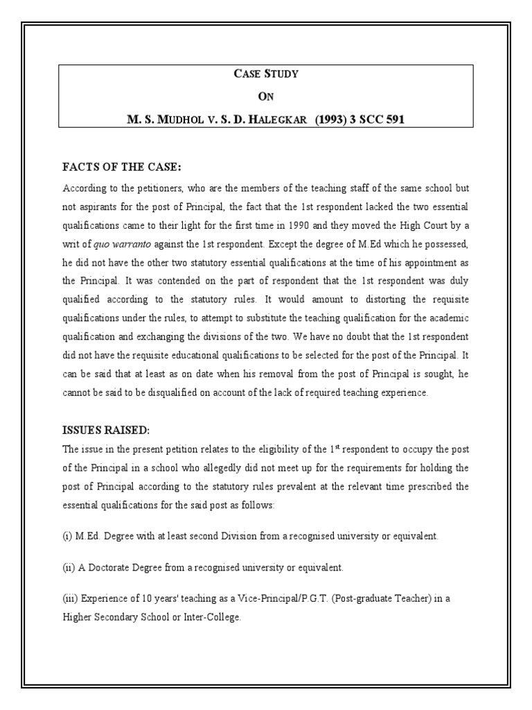 Case Study of MS Mudhol Case | PDF | Academic Degree | Master's Degree