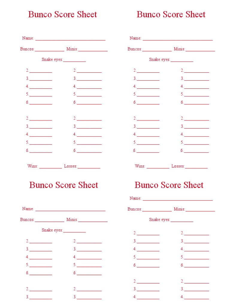 Bunco Score Sheet Dice Games Of Chance