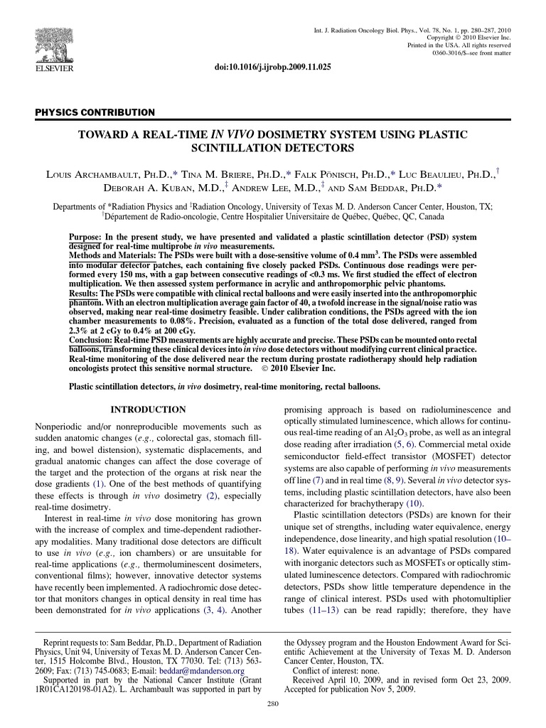 In Vivo Dosimetry Using Plastic Scintillator | PDF | Charge Coupled ...