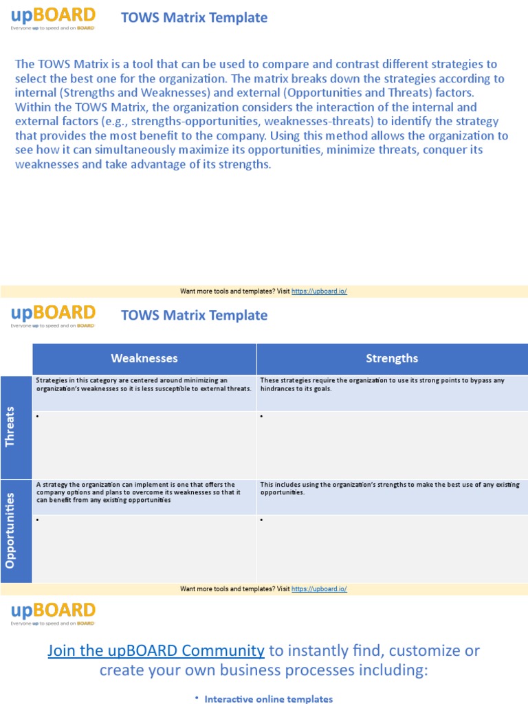 TOWS Matrix Strategy Template | PDF | Career & Growth | Self-Improvement
