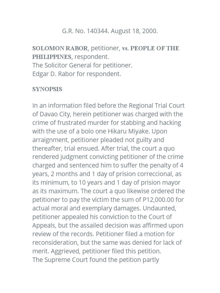 Rabor Vs People - Stages of Execution | PDF | Murder | Prosecutor