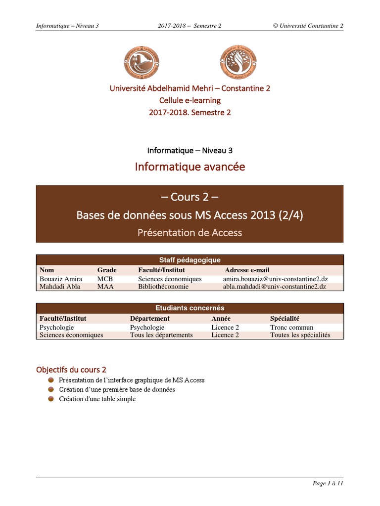 Info Niv3 Cours2 FR | PDF | Microsoft Access | Visual Basic for ...