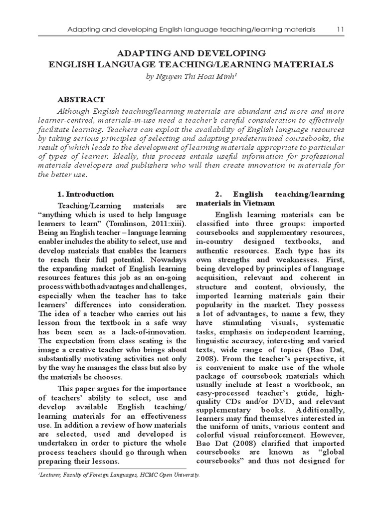 Topic 6 Adapting Materials PDF Textbook Language Education