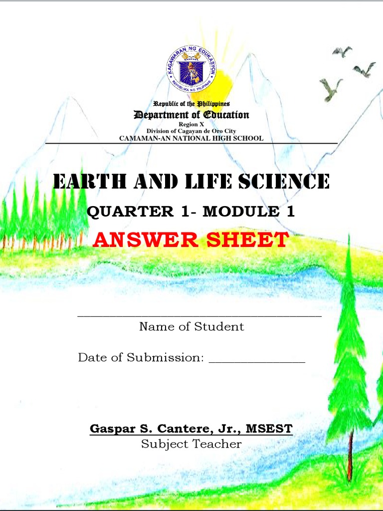 Earth and Life Science Answer Sheet PDF Nature Learning
