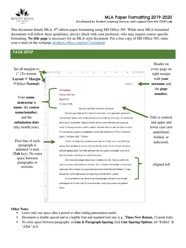 MLA Formatting Guide 2019-2020 | PDF | Paragraph | Text