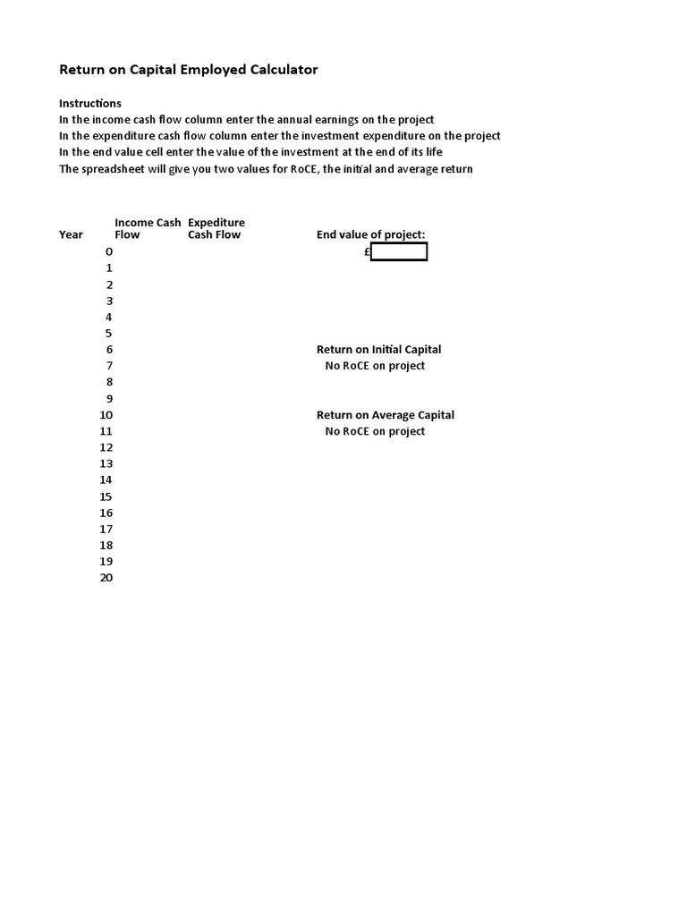 Return On Capital Employed Calculator: Instructions | PDF