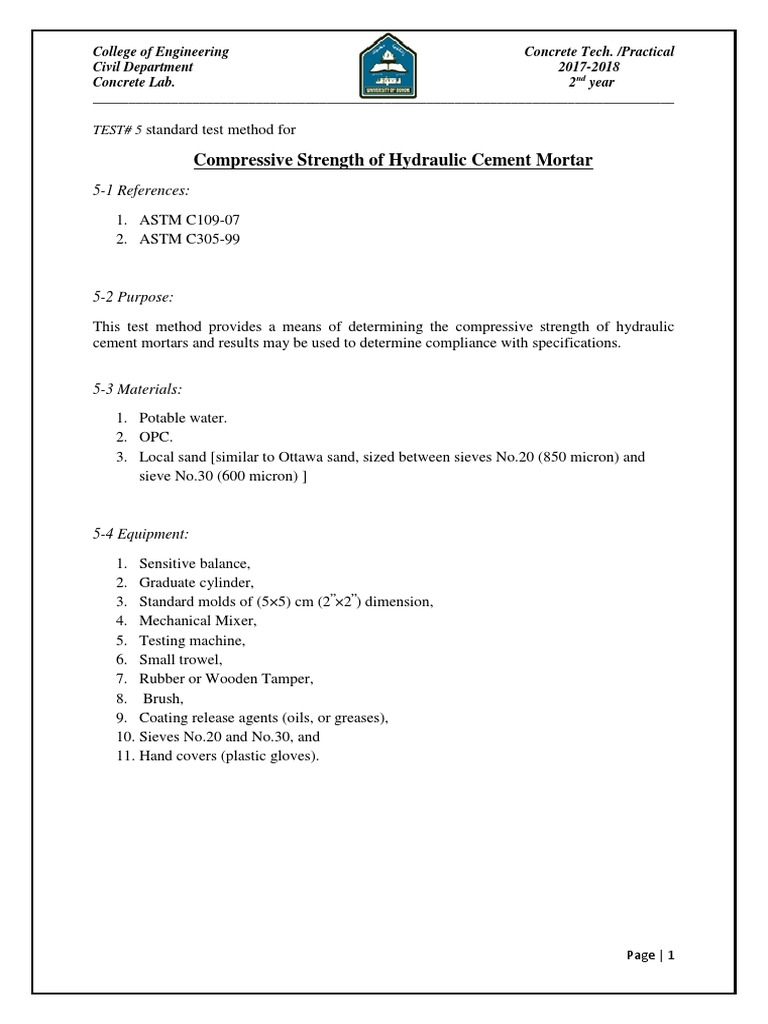 Compressive Strength Test of Cement Mortar | PDF | Concrete | Cement