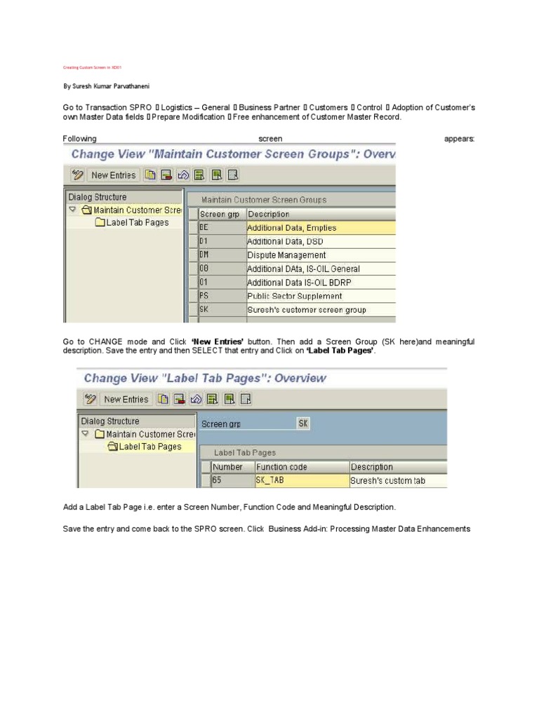 Custom SAP Screen Enhancement for XD01 | PDF | Database Transaction ...