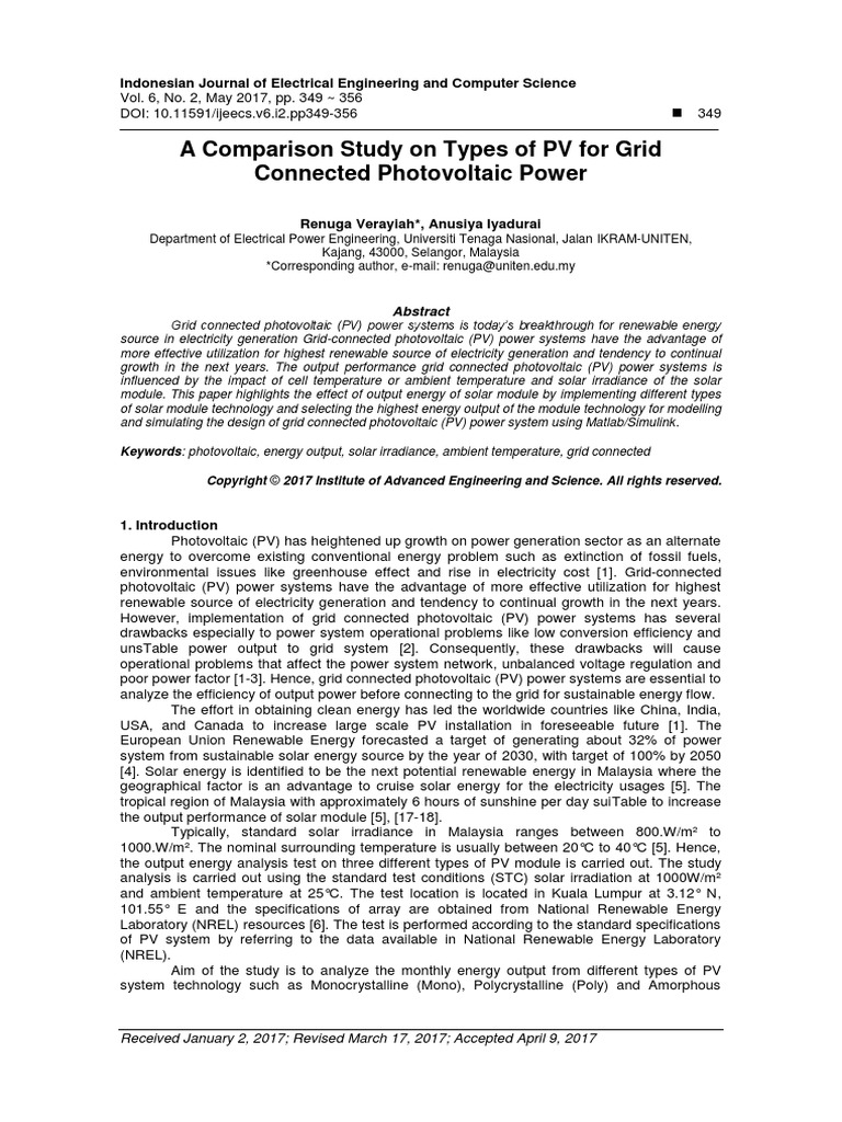 A Comparison Study On Types of PV For Grid Connected Photovoltaic Power ...