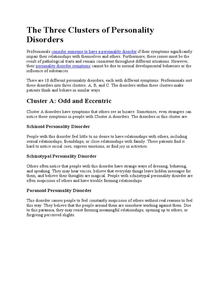 The Three Clusters of Personality Disorders | PDF | Personality ...