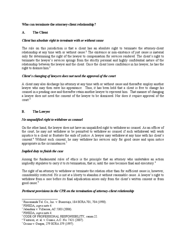 Terminating AttorneyClient Relationship PDF Practice Of Law Lawyer