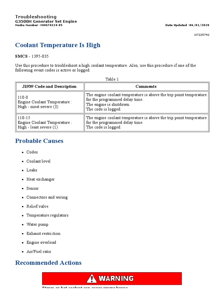 CAT 3516H Coolant Temperature Is High PDF Leak Coolant