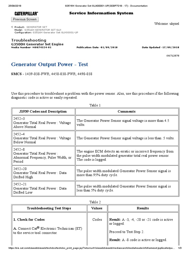 CAT - G3516H Generator Output Power - Test PDF | PDF | Electrical ...